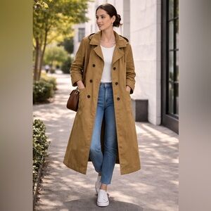 ZARA Long Cotton Trench Coat – Camel | Hooded | Size S